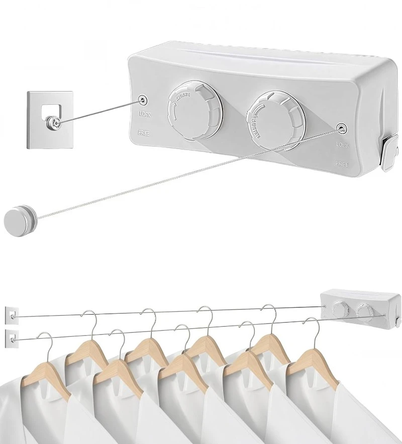 Double Corde à Linge Rétractable En Acier Inoxydable